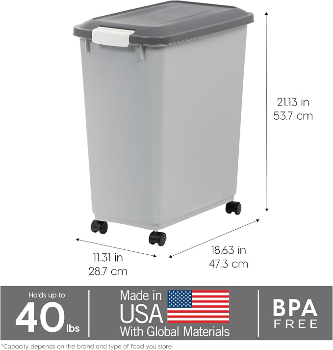 IRIS USA Dog Food Storage Container, Up to 40 lbs, Gray/Dark Gray