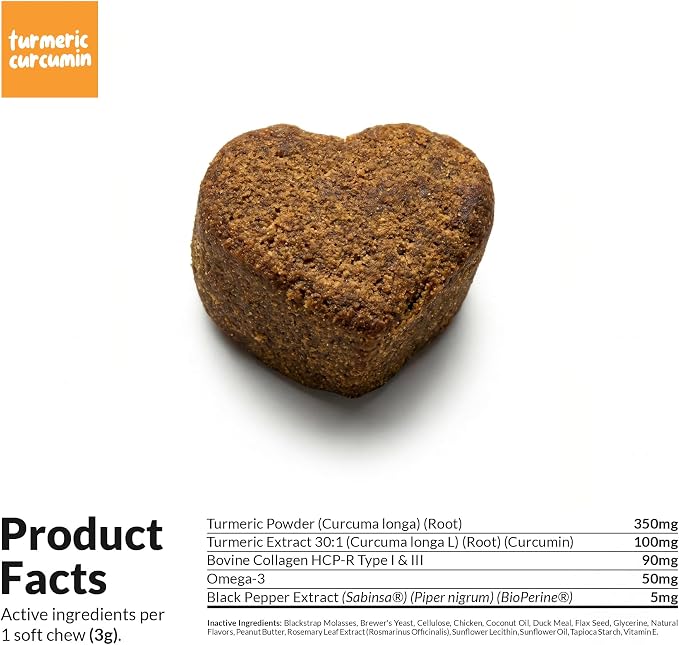 Turmeric for Dogs 90 Soft Chews - Joint, Anti-Inflammatory & Collagen