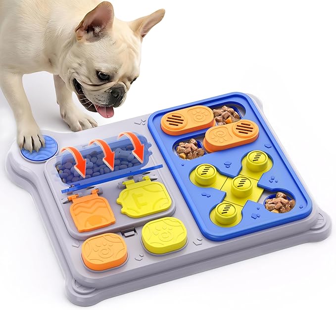 Dog Puzzle Toy Slow Feeder, Interactive Dog Toys for IQ Training & Mental Stimulation, ABS Easy Clean Detachable Tray Non-Slip Base, Enrichment Toys for Dogs, Blue