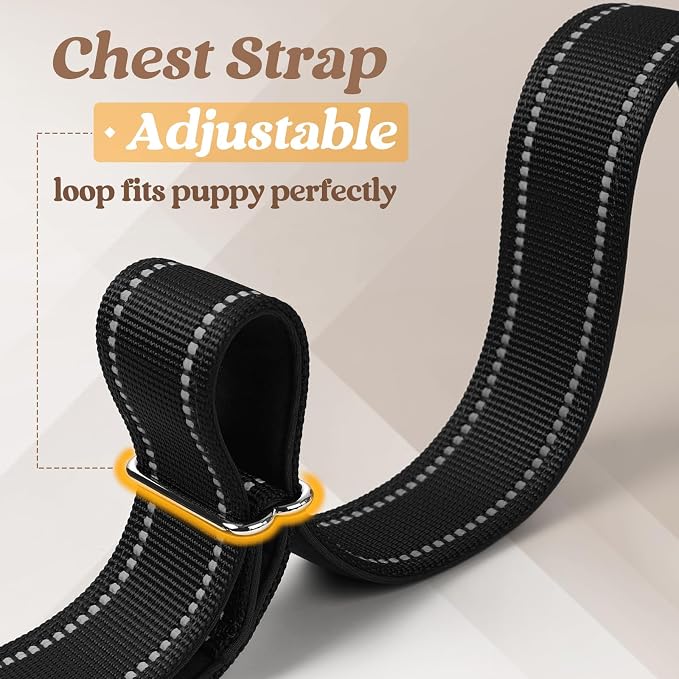 rabbitgoo Dog Harness No Pull, Quick Fit for Medium Sized Dog, Reflective | Chest Adjustable Pet Vest with Soft Padded Handle, No Choke Escape Proof for Walking Training, Black M