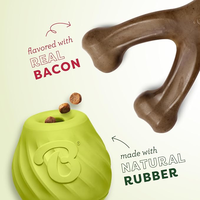 Benebone Medium Wishbone Chew Toy + Pawbler Treat Dispenser – Bacon Flavor, Durable, for Aggressive Chewers