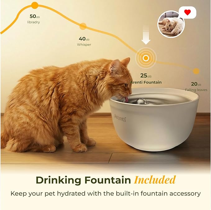 ARENTI Automatic Cat Feeder and Water Dispenser with Camera, 2K Adjustable View & Invisible Privacy Mode, 4.5L Cat Food Dispenser Fountain Combo, 5G/2.4G WiFi, 2-Way Audio, AI Alerts, Battery Backup