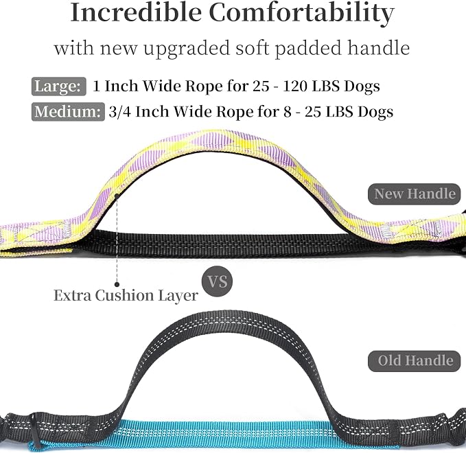 iYoShop Hands Free Dog Leash with Zipper Pouch, Purple-Yellow Mix, Large | Waist Leash, Dual Padded Handles, Shock-Absorbing Bungee, Adjustable Waist Belt, Walking and Running