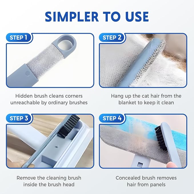 Jiexily 4 in 1 Cat and Dog Hair Removal Brush, 2025 New Multifunctional Pet Hair Remover with Extendable Long Handle, Washable Pet Hair Removal Tool for Furniture, Couch, Carpet, Clothes (2 Pcs)