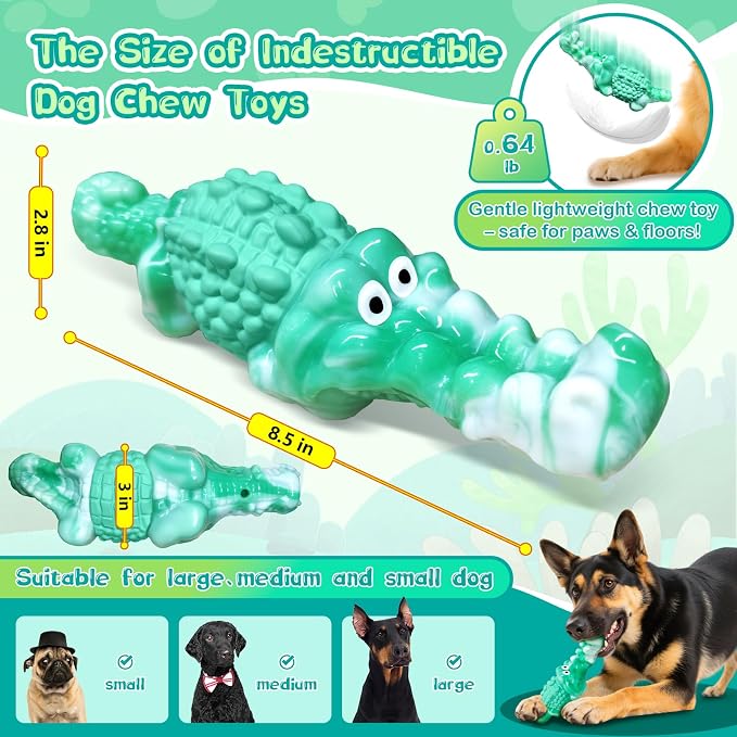 Jeefome Dog Chew Toys for Aggressive Chewers Tough Squeaky Alligator | Teeth Cleaning, Tough, For Small Medium Large Breed