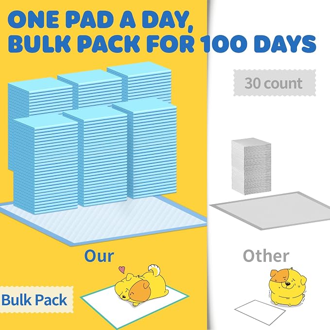 Powools 100-Pack X-Large Puppy Pads - 34'' x 28'' Pee Pads for Dogs Potty Training with Leak-Proof Quick-Dry Design, 6-Layer Wee Wee Pads for Dogs, Blue