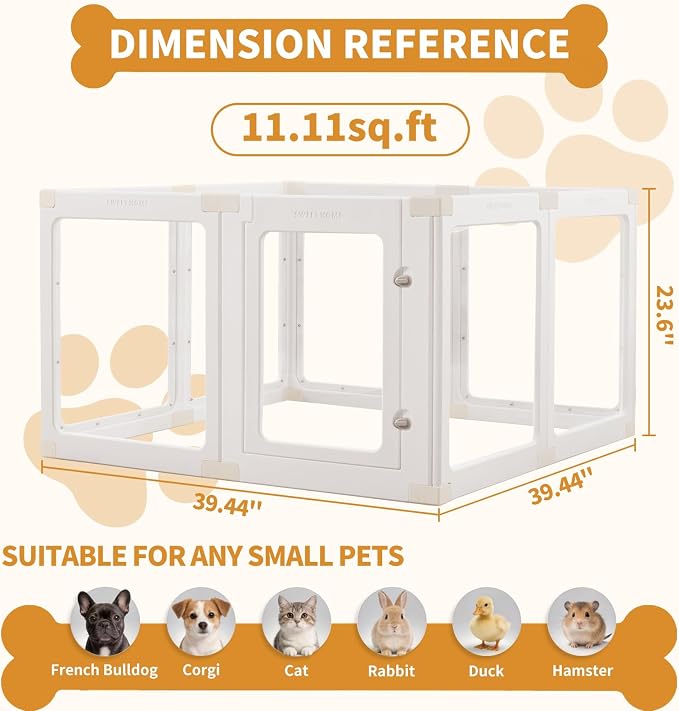 Acrylic Dog Playpen Indoor for Small Dogs & Puppies, Clear Transparent Pet Playpen with Modern No-Bar Design, 23.6" Easy Assemble Puppy Play Pen, Escape-Proof & Sturdy (8 Panels, White)