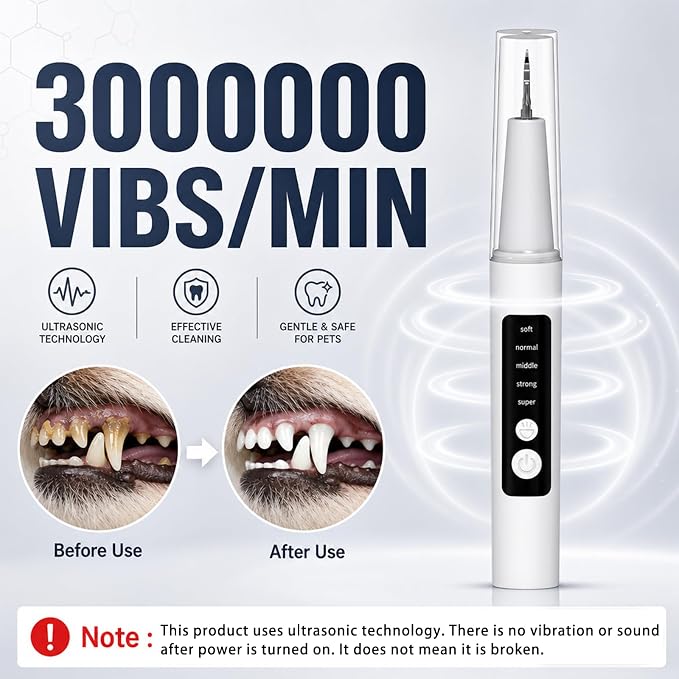 Puffluv Pet Teeth Cleaning Kit with LED Light, Electric Dental Cleaner for Dogs & Cats, 5 Adjustable Modes, Tartar & Stain Care Tool (White)