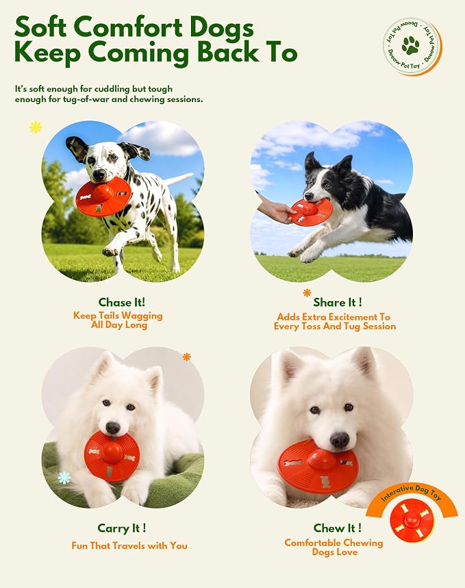 Deeow Squeaky Natural Rubber Dog Flying Disc/Frisbee/Flyer-6.5'' Spaceship | Water-float Natural Rubber Dog Frisbee for Outdoor, Spaceship Shaped 6.5'' Squeaky Interactive Fetch Toy for Anxiety Relief