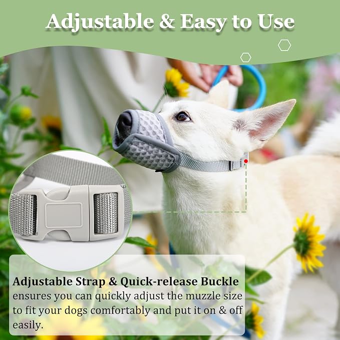 Dog Muzzle, Puppy Soft Mesh Muzzles for Grooming Biting Chewing | Breathable Muzzle for Large Dogs Labrador Retriever, For Vet Visits, Nail Trimming, Allows Panting Drinking | Grey, XL