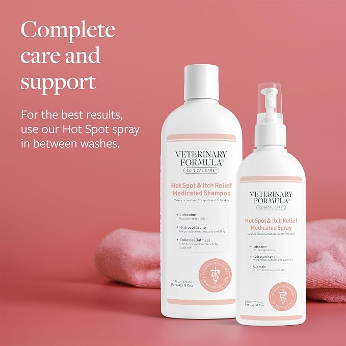 Veterinary Formula Clinical Care Hot Spot & Itch Shampoo, 16 oz, 2-Pack | Medicated shampoo for dogs and cats that helps alleviate sensitive skin, scratching and licking of the coat
