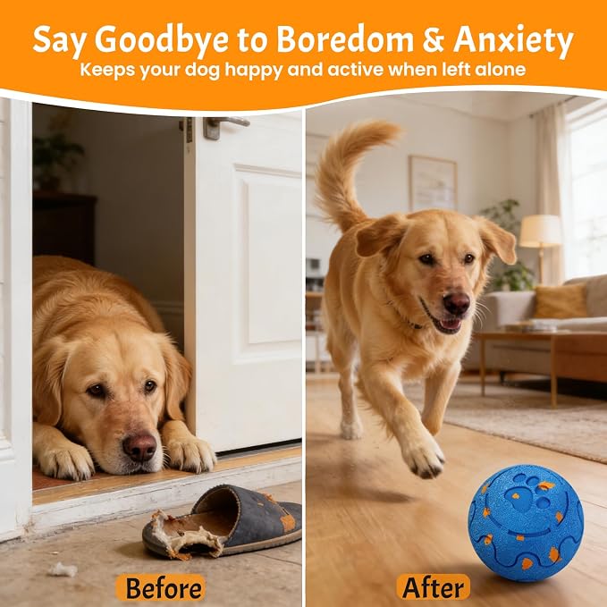 Interactive Dog Ball Toy for Large Dogs - Motion Activated, 3 Play Modes: Auto Bouncing & Rolling, Durable E-TPU Chew Proof, USB-C Rechargeable, IP54 Waterproof
