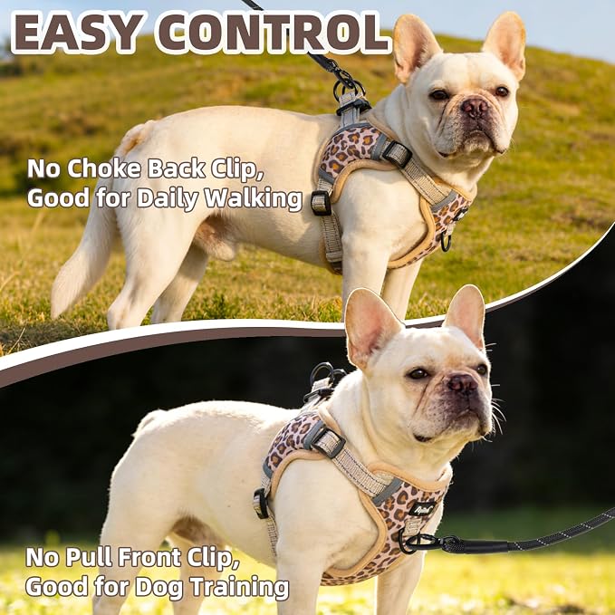 PUPTECK Dog Harness Small Sized Dog, Step in Adjustable Reflective Dog Vest Harness Escape Proof, No Pull Soft Padded Harness Easy Control, Brown Leopard, S