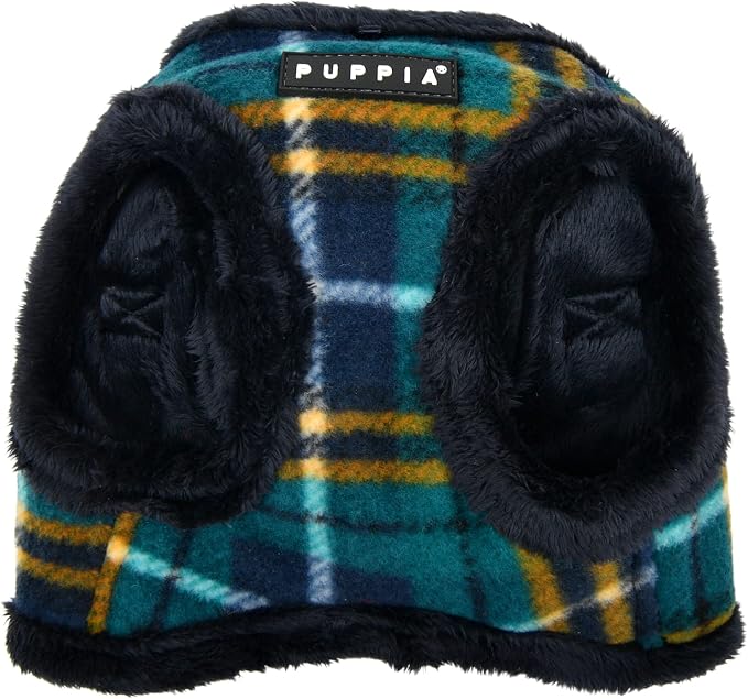 Puppia Norman Vest Dog Harness Step-in Warm Winter Checkered Pattern for Small and Medium Dog, Navy, Small
