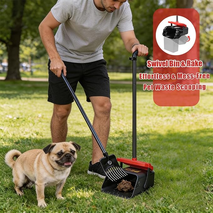 Pooper Scooper for Dogs, 46'' Long Handle Large & Small Breeds, Yard & Outside Waste Pickup, Rake with Bag Attachment & Holder, Litter Scooper, 100 Pet Waste Bags, Pet Supplies & Dog Accessories