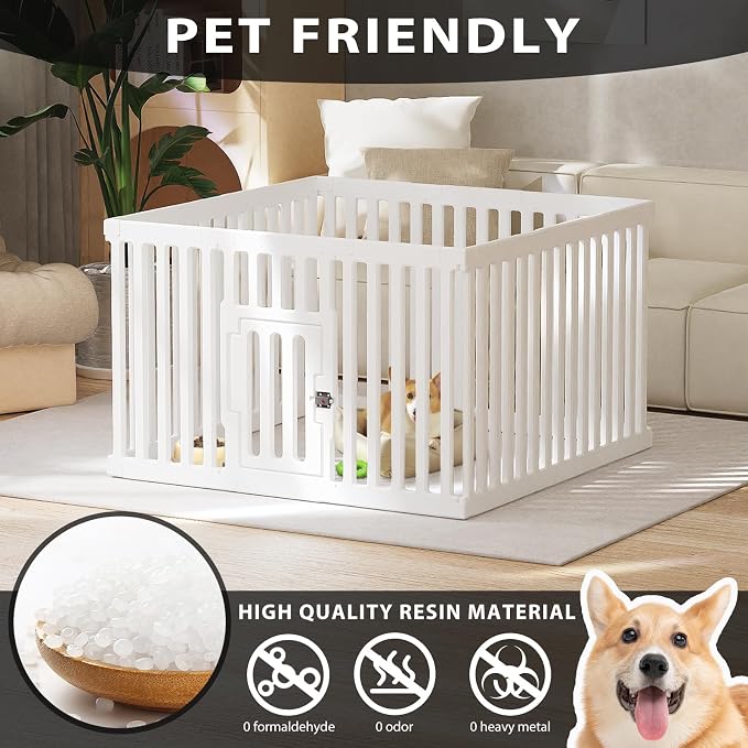 Dog Playpen with Locking Door - 12 Panels Indoor Puppy Play Pen & Pet Fence, 25.6 Inch Height Portable Playpen for Small Medium Dogs & Cats, Easy Set Up, Durable Plastic, White