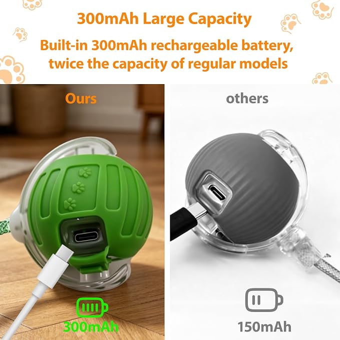 Interactive Cat Toys Ball for Indoor Cats, Automatic Self-Rolling, Motion-Activated, Bird Chirping Cats Dogs Ball Toy with Elastic Mesh Tail, Cat Enrichment Toys for Indoor Cats (Green)