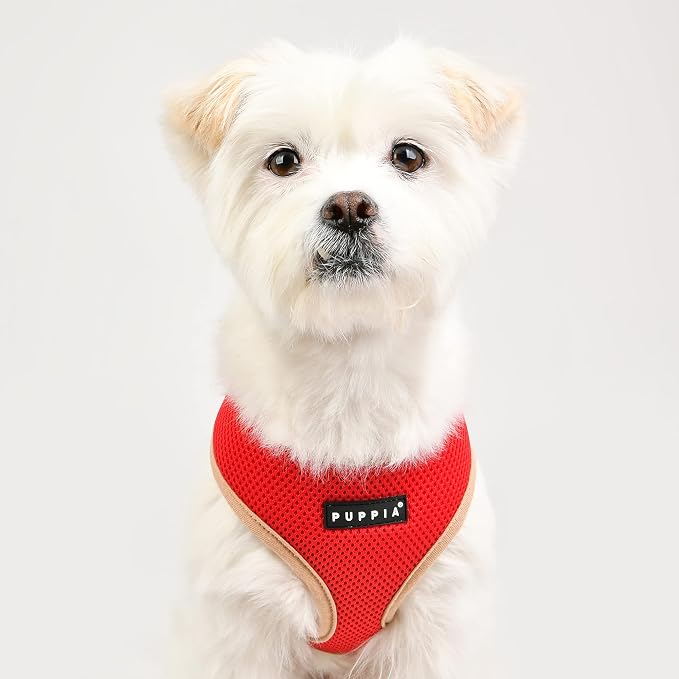 Puppia Soft Dog Harness II Mesh Over-the-Head All Season No Pull No Choke Walking Training Adjustable for Small & Medium Dog - RED - M