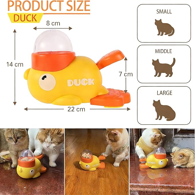 Cat & Small Dog Interactive Treat Dispenser Toy, 2-in-1 Duck Shaped Slow Feeder, Mentally Stimulating Puzzle Toy, Reduces Bloating Anti-Gulping for Indoor Pets