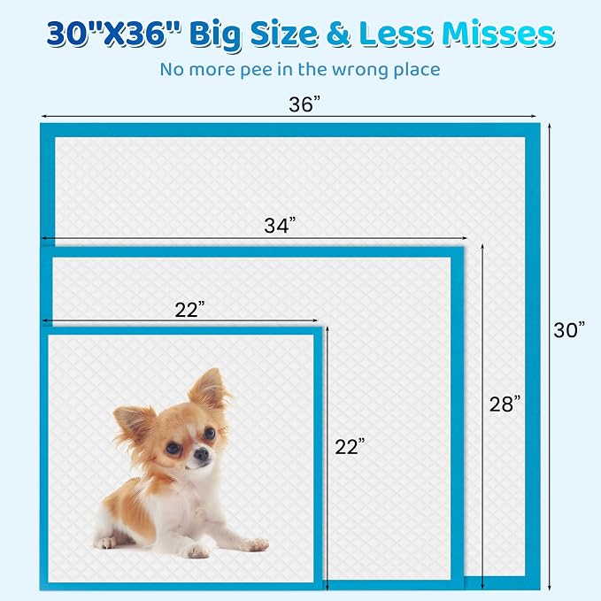 Upgrade Leak-Proof Pet Training and Puppy Pads, Jumbo Pee Pads for Dogs with Thicken Polymer Heavy Absorbency, Quick Dry Disposable Pee Pads for Cats Dogs (30, Regular 30''x36'')