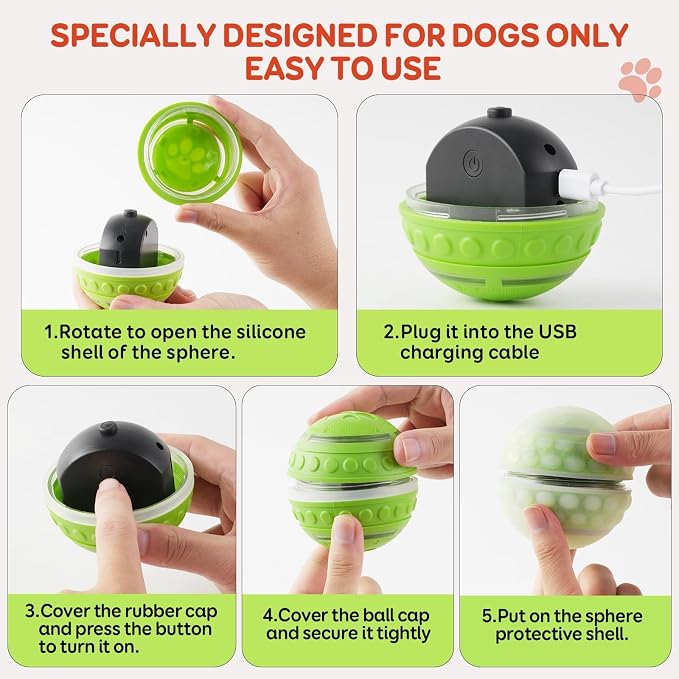 Interactive Dog Toys for Small & Medium Dogs, Pet Toys with Rechargeable & Waterproof, Automatic Rolling Dog Balls with Silicone Cover