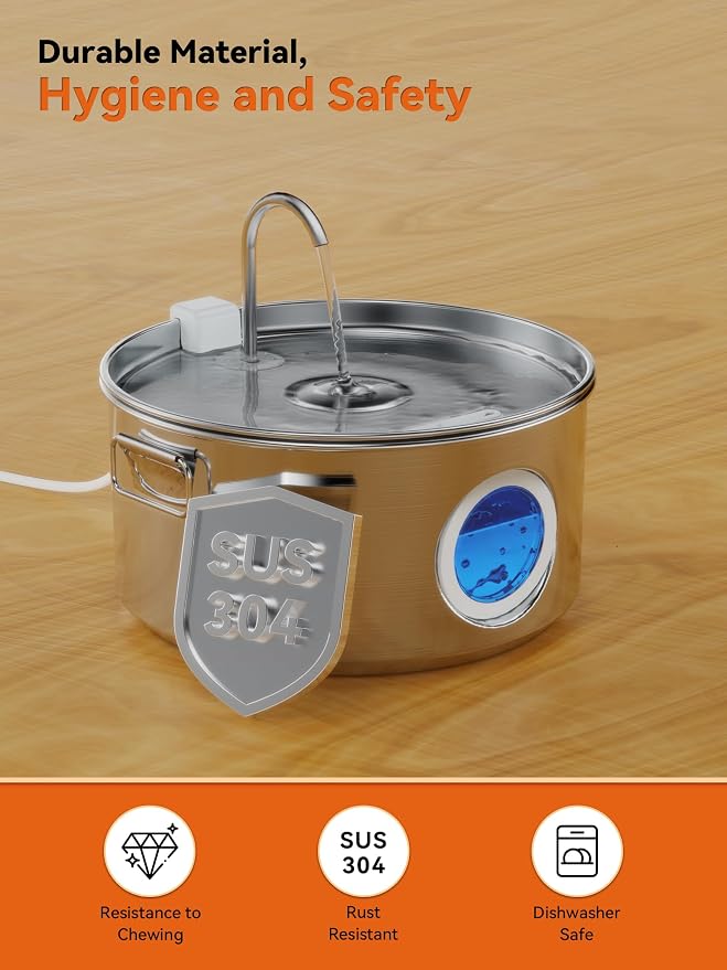 Dog Water Fountain for Large Dogs, 3.2Gal/406oz/12L Stainless Steel Pet Water Fountain, Quiet Dog Water Bowl Dispenser with Visible Window for Large Dog, Multi-pet Home