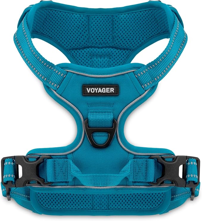 Voyager Dual Attachment No Pull Harness - Turquoise, X-Large | 28 - 37" in Chest, No Pull Dog Harness, Fully Adjustable, 3M Reflective Technology, Front & Back D-Rings, Walking & Training