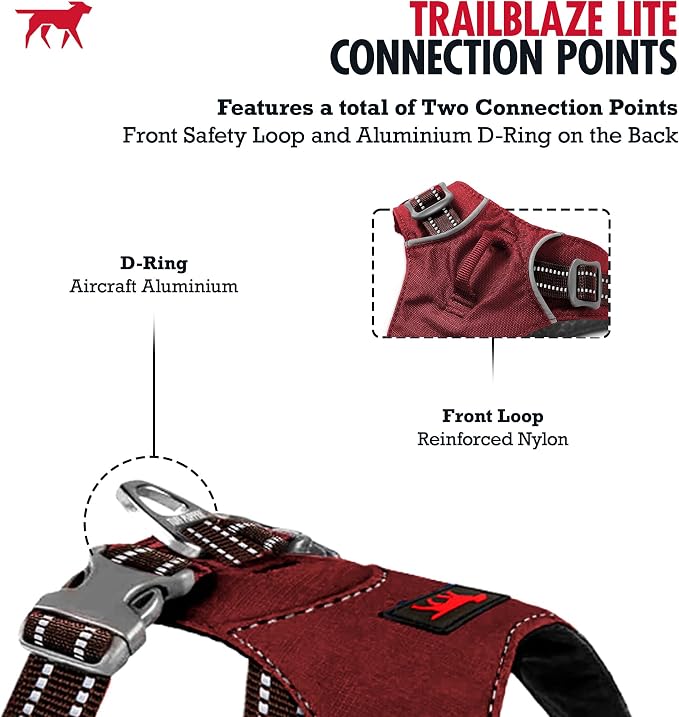Tuff Pupper All-Day Wear Dog Harness | for Walking, Trail Running, Hiking | Front & Back Leash Clips | Reflective Trim | Easy On/Off Buckles | Lightweight Breathable | No Pull Design (XXS, Red)