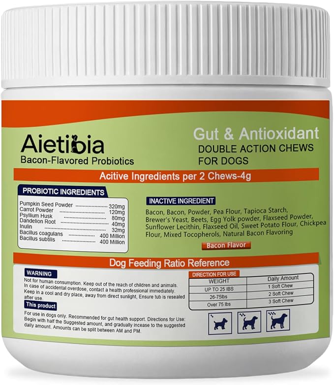 90 Chew Anal Gland Soft Chews for Dogs-Help Reduce Scooting with Pumpkin&Digestive Enzymes Probiotics Fiber Supplement-Bacon Flavor