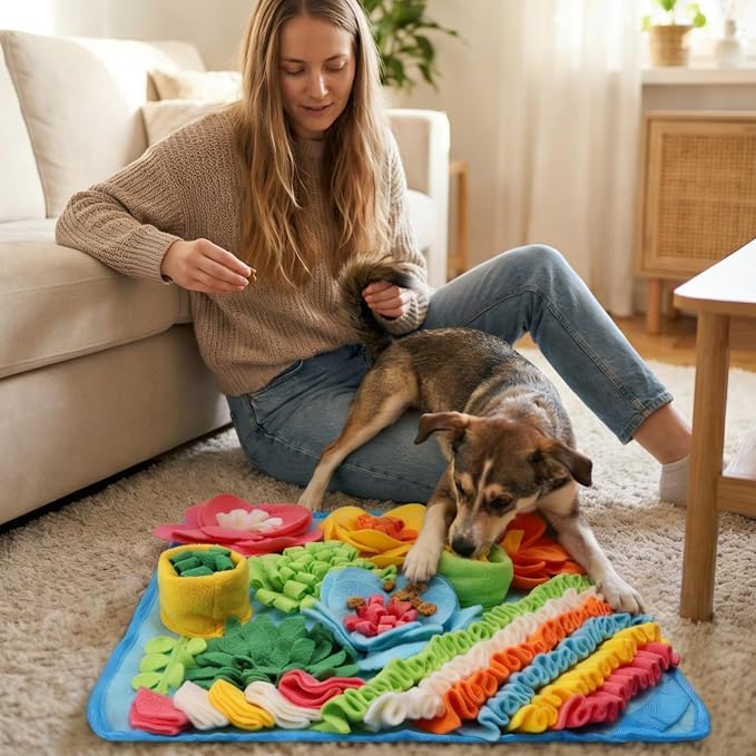 ORIA Snuffle Mat for Dogs, 15.4'' x 15.4'' Slow Feeder Mat for Boredom, Mental Stimulation, Anxiety Relief, Interactive Dog Puzzle Toy & Foraging Mat for Small Dogs, Puppies, Cats, Rabbits
