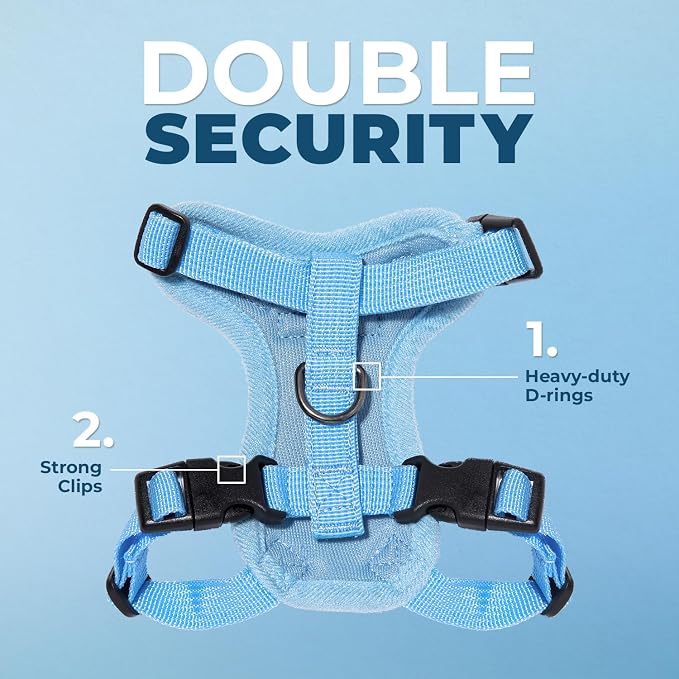 Voyager Escape-Proof Step-in Lock Cat Harness & 5ft Neoprene-Handle Leash Set All-Weather Mesh with Reflective Stitching for Small to Large Cats by Best Pet Supplies, Baby Blue, XXXS