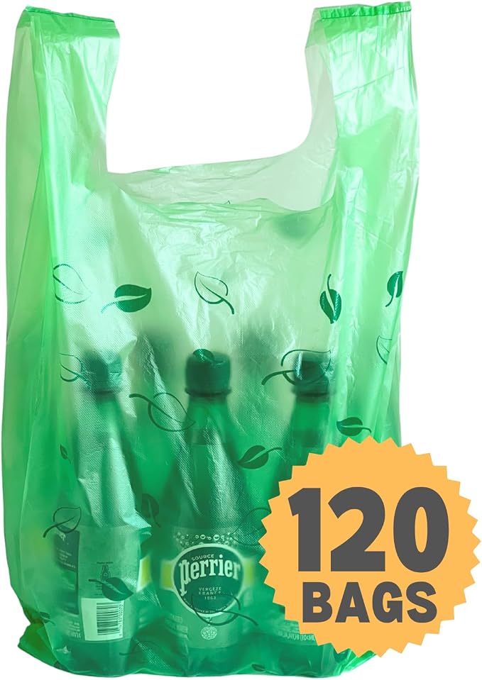 T-shirt Green Plastic Bag (120 ct.) Doggy Poop Bags with Handles Compatible with Arm & Hammer Swivel Bin & Rake pooper scooper Cat Waste Bags (120 ct.)