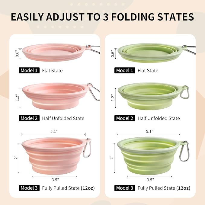 Collapsible Dog Bowls, 2 Pack, Macaron Pink & Green