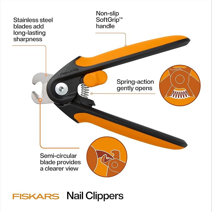 Fiskars Large Pet Nail Clippers, 5.75in, Orange/Black