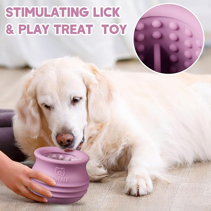 Dog Enrichment Treat Toy, Long-Lasting Wobbly Interactive Freeze Lick Toys for Dogs, Stuffable Puzzle Feeder Toy for Boredom, Silicone Treat Dispensing Chew Toy (Pastel Purple,L)