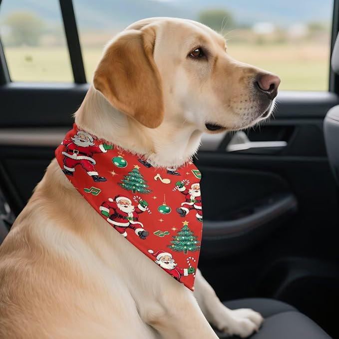 Jeiento Ugly Christmas Santa Claus Dog Bandanas Washable Red Puppy Bibs Scarf Adjustable Kerchief, Polyester, Red