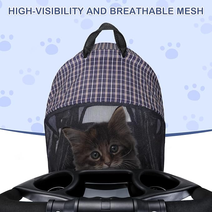 MoNiBloom 3-in-1 Foldable Pet Stroller - Plaid, up to 33lbs