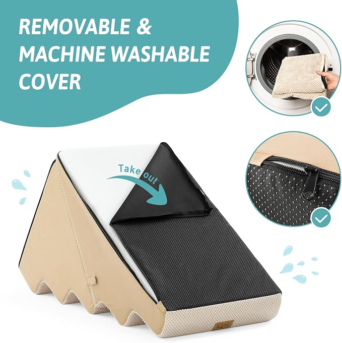 COZY KISS Dog Stairs for Small Dogs, 5-Step 2-in-1 Dog Steps,22.4" H | 5-step dog stairs and ramps for Old Cats, Puppy, Small Dogs,Non-Slip Base,for Couch & Bed, Beige
