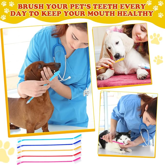 Nuenen 150 Pcs Dog Toothbrush Bulk Dual Headed Dental Soft Convenient Long Handle Puppy Toothbrush Individual Packaged for Cleaning Small to Large Dogs Cats Pets