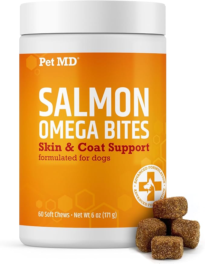 Pet MD Salmon Omega Bites for Dogs - Dog Skin and Coat Supplement - 60ct