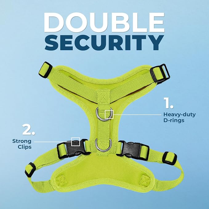 Best Pet Supplies Voyager Step-in Lock Pet Harness w Reflective Pet Leash Combo Set with Neoprene Handle 5ft - Supports Small, Medium and Large Breed Puppies/Cats - Lime Green Set, L