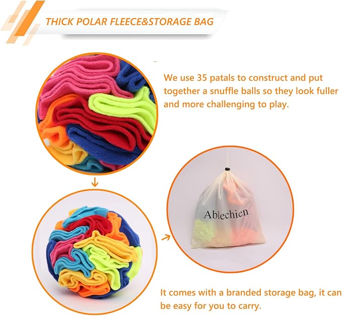 Ablechien Snuffle Ball - Snuffle Ball for Dogs Large Breed, Interactive Dog Toys to Keep Them Busy, Dog Puzzles for Large Dogs with Storage Bag Machine Washable