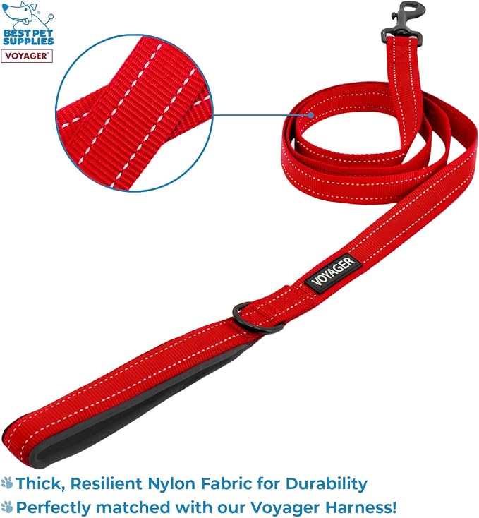 Best Pet Supplies Voyager Step-in Lock Pet Harness w Reflective Pet Leash Combo Set with Neoprene Handle 5ft - Supports Small, Medium and Large Breed Puppies/Cats - Red/Black Trim, XS
