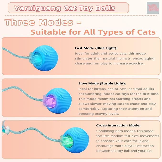 Speedy Tail 3.0 Interactive Toy Ball, 2 Tails for Cats & Dogs | cat chase toy|chirping bird cat toy|Adjustable sound level|300 mA high-capacity battery
