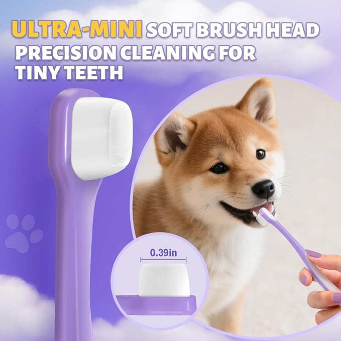 Vet Recommended Small Dog Teeth Brushing Kit 2.52oz + Natural Coconut Oil Dog & Cat Toothpaste for Fresh Breath 3.52oz