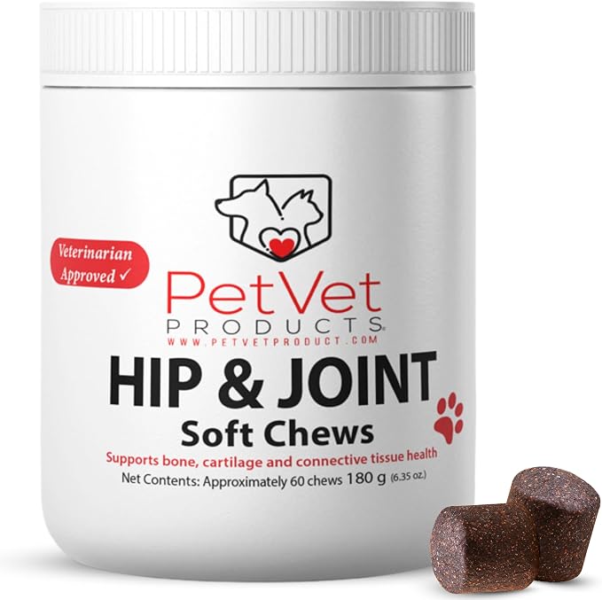 Pet Vet Hip & Joint Supplement for Dogs Glucosamine Beef Liver 60 Chews