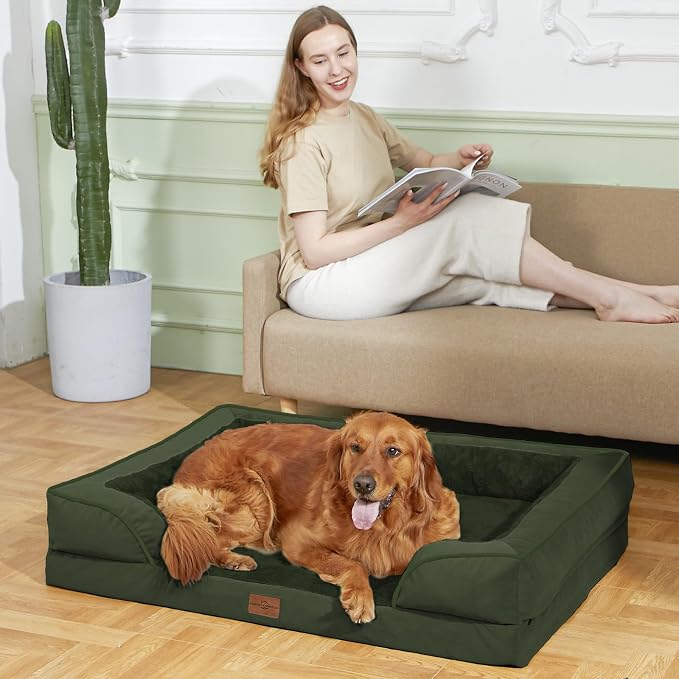 Comfort Expression Orthopedic Egg Crate Foam Dog Bed - XL 42x30in, Olive Green