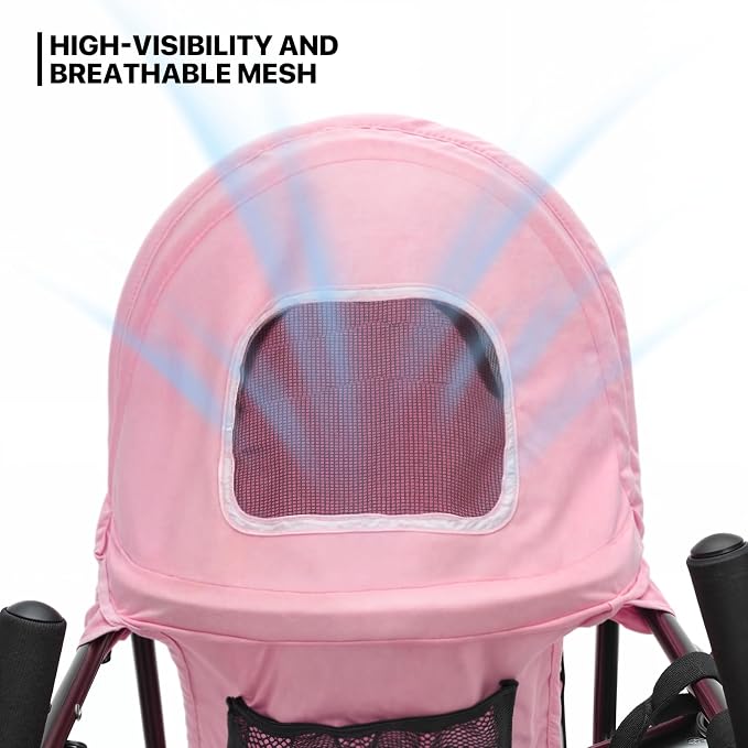 MoNiBloom 4-Wheel Foldable Pet Stroller - Pink, up to 22lbs