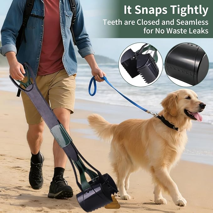 36" Tall Pooper Scooper for Large Dogs Heavy Duty, Long Handle Poop Scoop for Yard, Grass, Gravel, Dog Poop Grabber with High Strength Material and Extra Wide Grip(Dark Green)