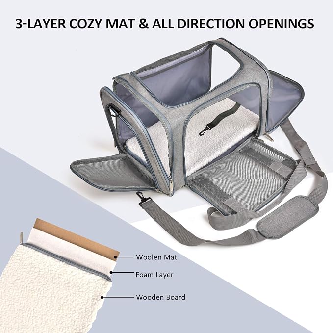 Henkelion Cat & Dog Carrier, Small/Medium Up to 15 lbs, TSA Airline Approved, Waterproof, Grey